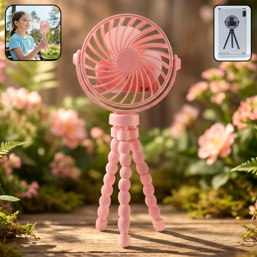 Rechargeable Portable LED Fan – Flexible Tripod & Quiet Cooling