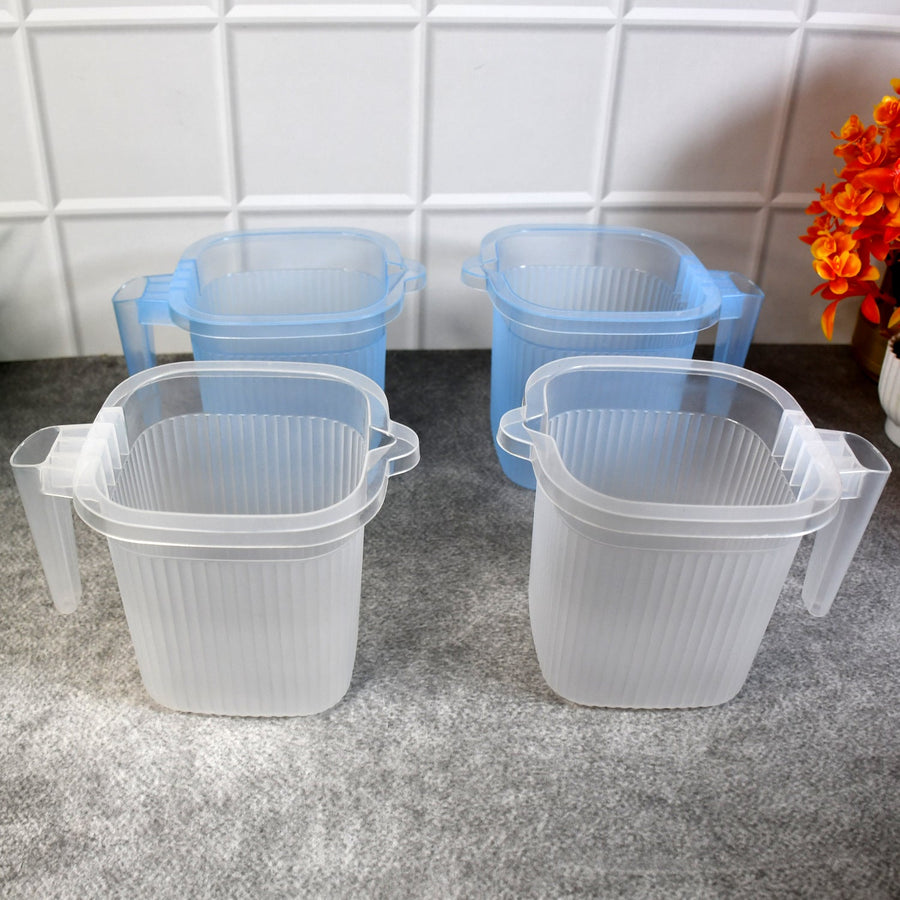Plastic Bathroom Mugs – Transparent 1000 ML (Set of 4) | Bathora
