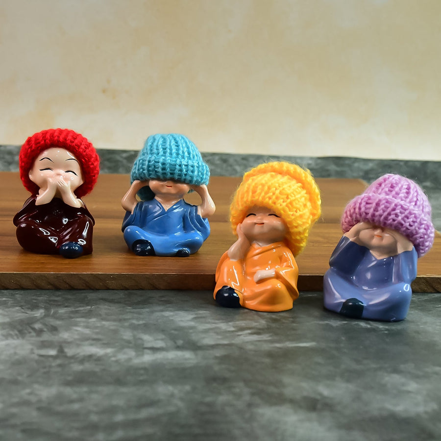 Resin Monk Buddha Showpiece Set of 4 – Spiritual Home Decor