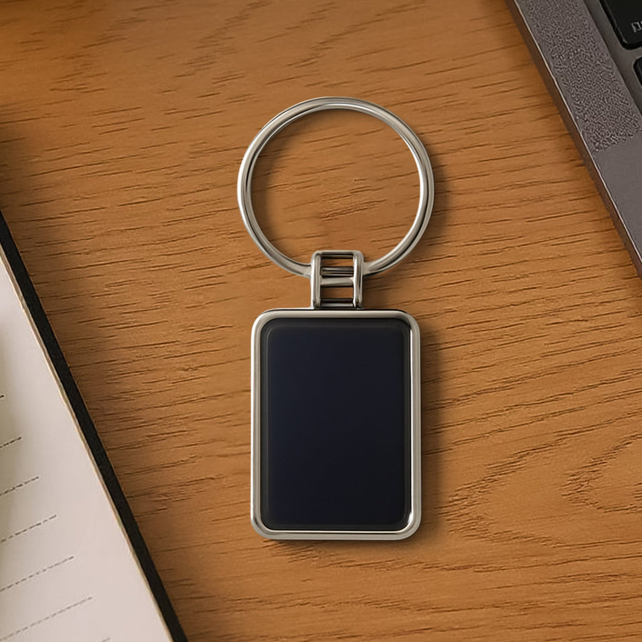 Rectangular Metal Keychain – Durable Black & Silver Design