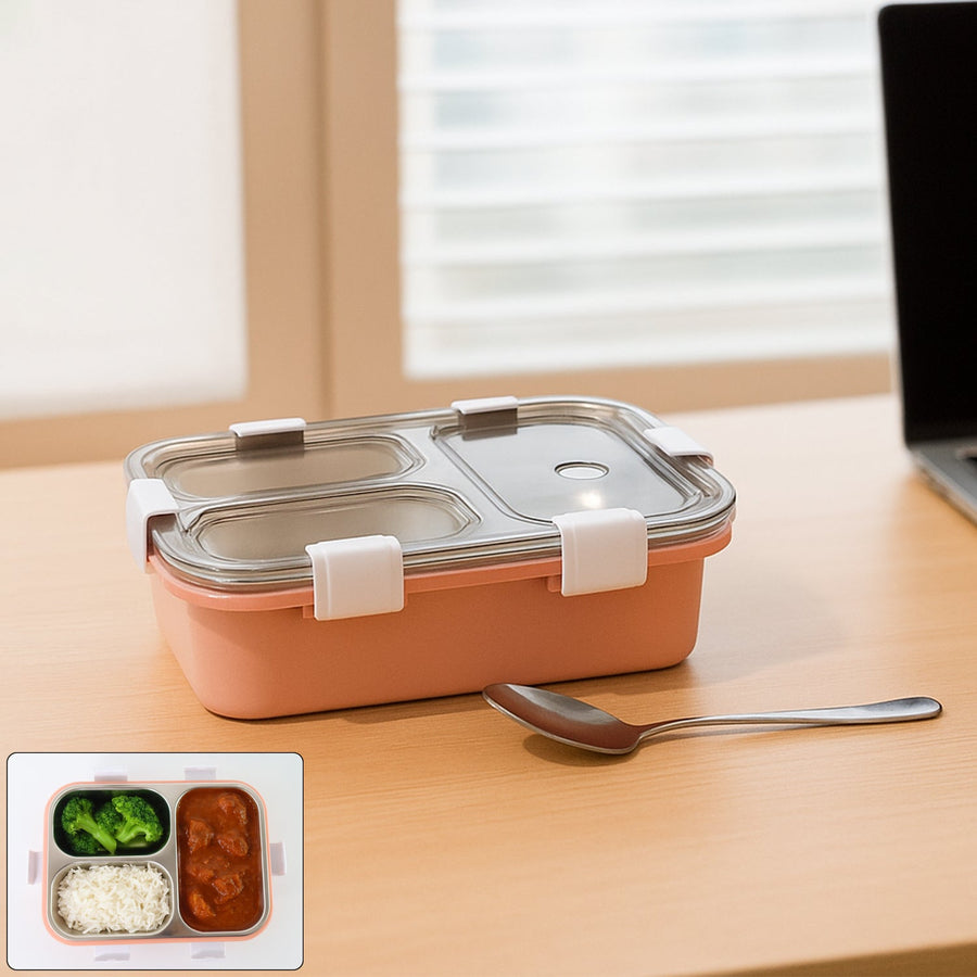 3-Compartment Lunch Box – Leak-Proof Stainless Steel Tiffin