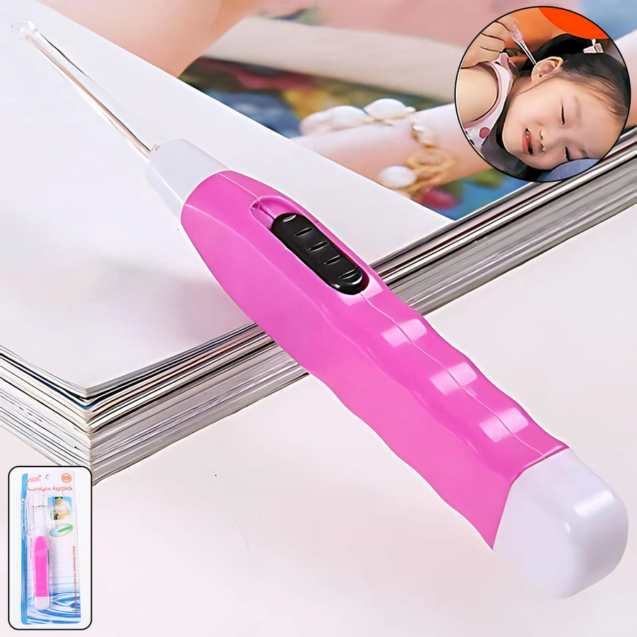 Pink LED Ear Pick with Flashlight and Tweezer – Safe Ear Cleaning