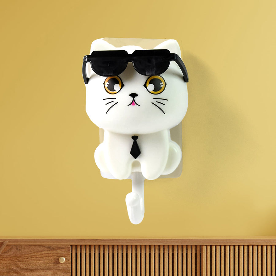 Cat Wall Hook – Cute Sunglasses Design, Self-Adhesive | Styleva