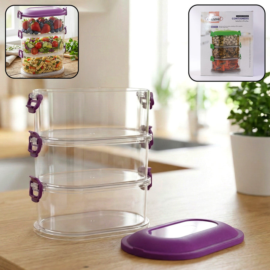 Airtight 3-Layer Stackable Food Storage Containers – Freshness & Space Saving