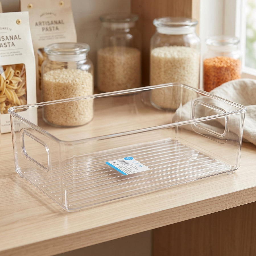 Plastic Storage Box Organizer with Handles – Clear & Space-saving