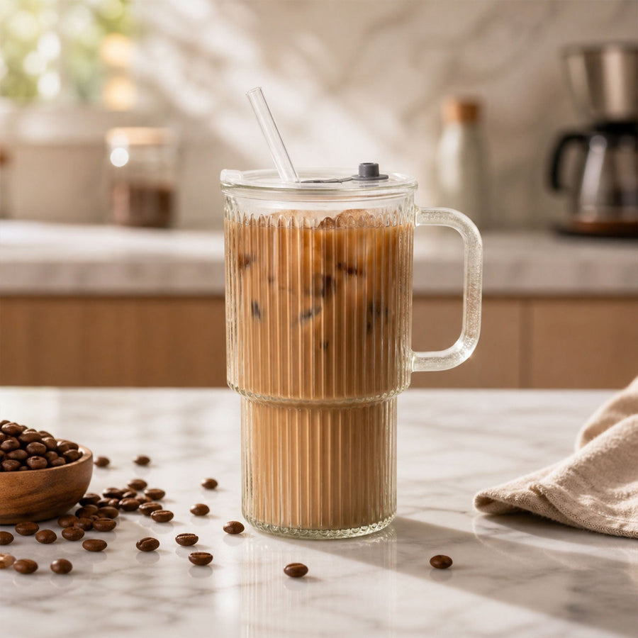 Glass Tumbler with Lid – Large 700ml Capacity with Handle for Cold Beverages