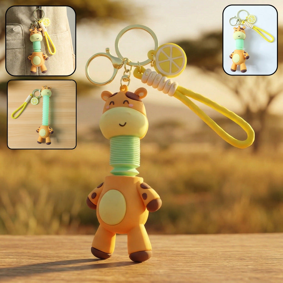 Giraffe Cartoon Keychain – Flexible Neck & Wrist Strap Charm