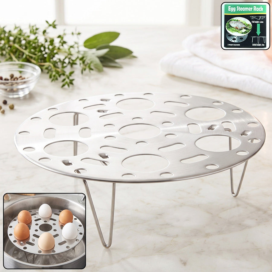 Stainless Steel Round Egg Steamer Rack Folding Trivet Stand for Pot (1 Pc)