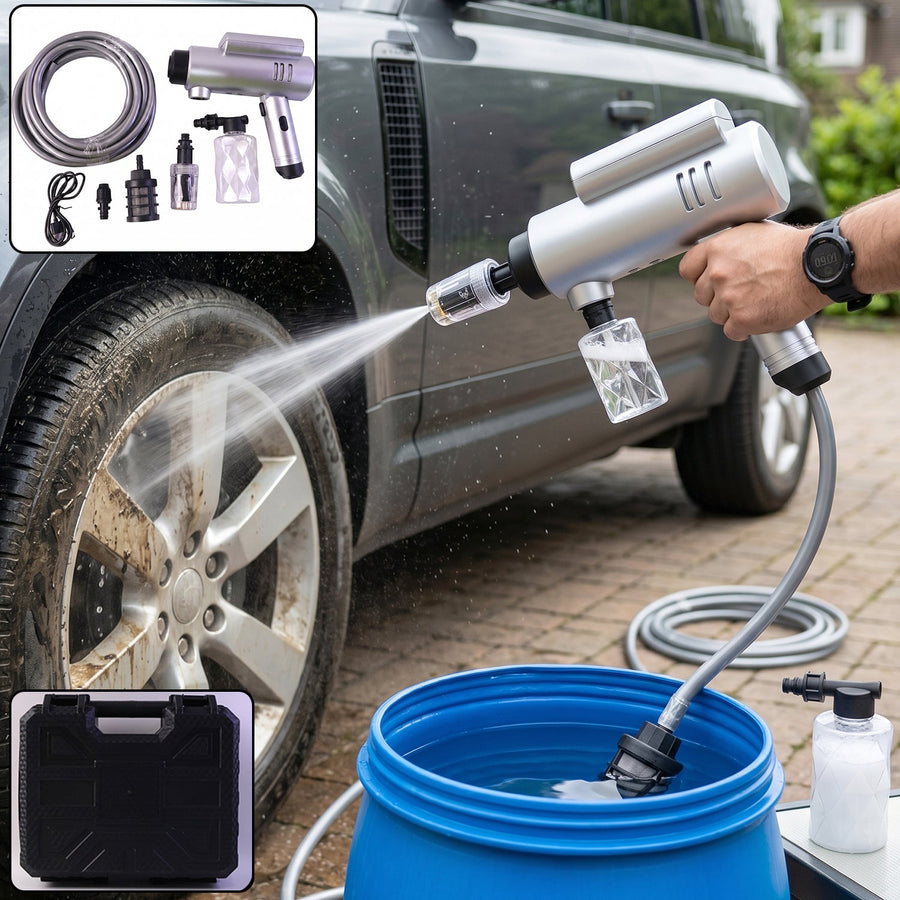 High Pressure Cordless Car Washer Gun Kit – Portable with Hose & Foam