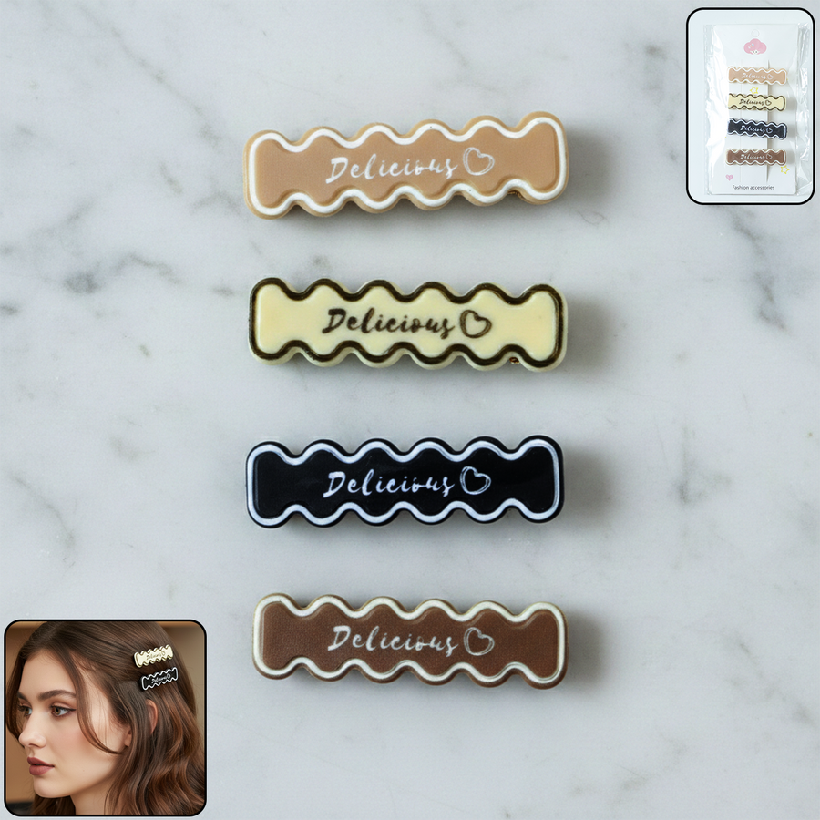 Elegant Design Hair Clips – Stylish 4-Pc Snap Set for Women