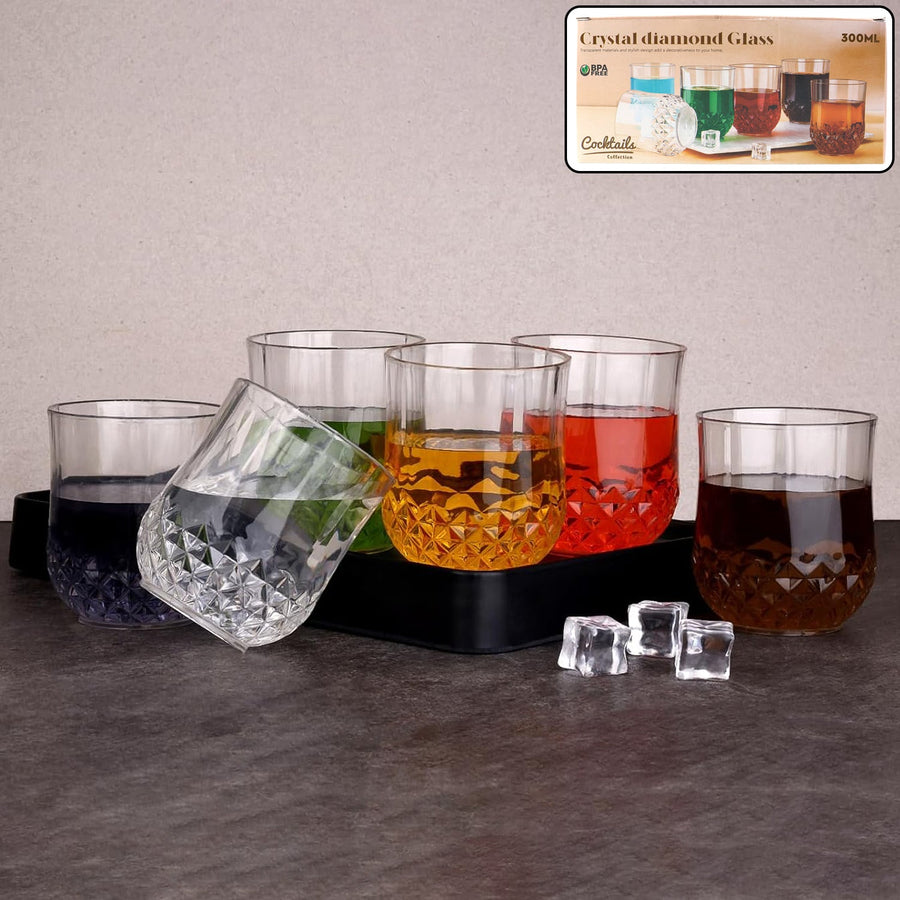 Diamond-Pattern Drinking Glass Set – Elegant 6-Piece Tumbler Set