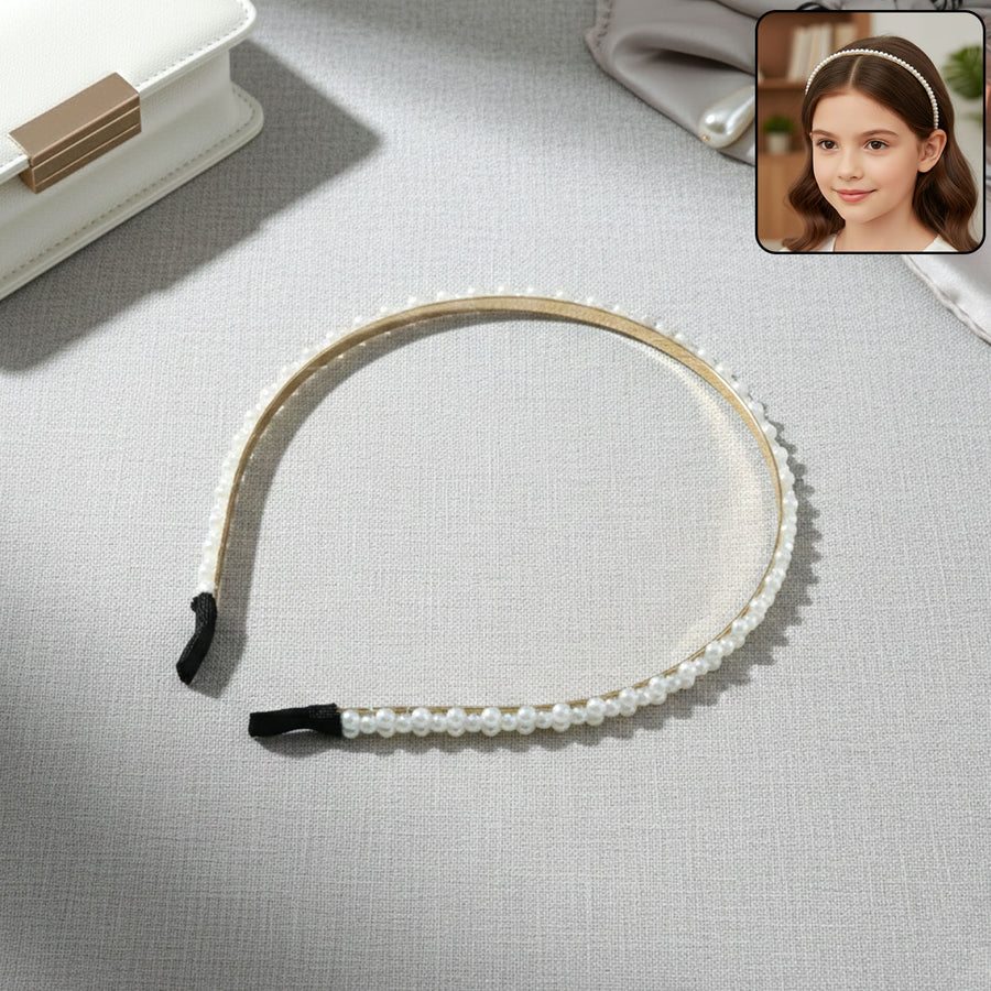 Pearl Beaded Hair Band – Elegant Slim Golden Metal Headband