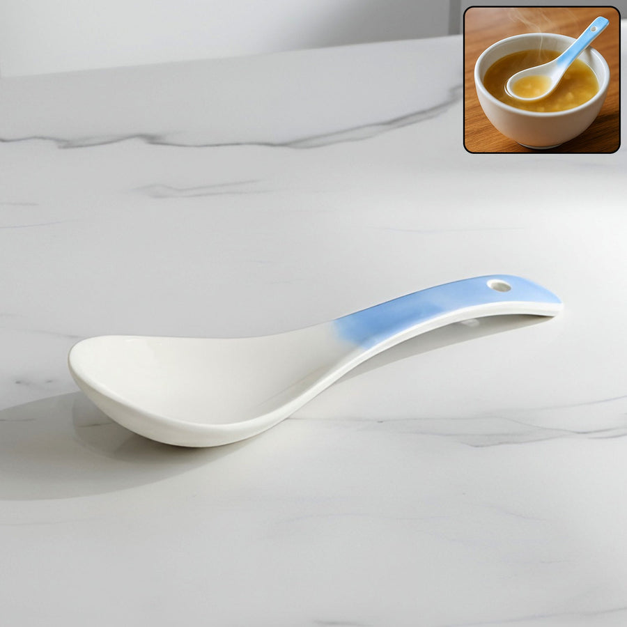 Ceramic Serving Spoon – Heat-Resistant 14 cm Ladle for Soups & Curries