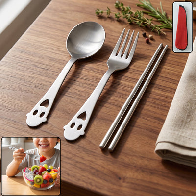 Stainless Steel Portable Cutlery Set Spoon Fork Chopsticks with Pouch (4 Pc Set)