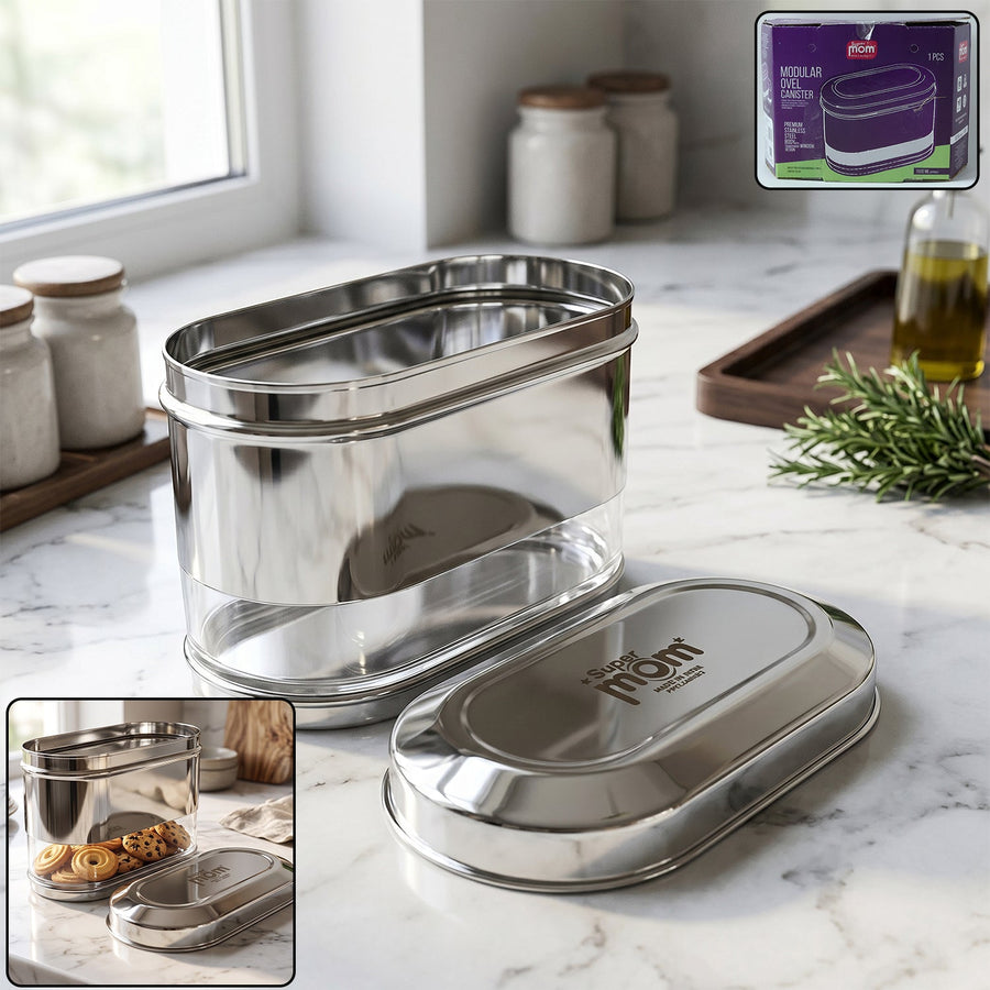 Stainless Steel Oval Canister – Airtight Food Storage for Freshness
