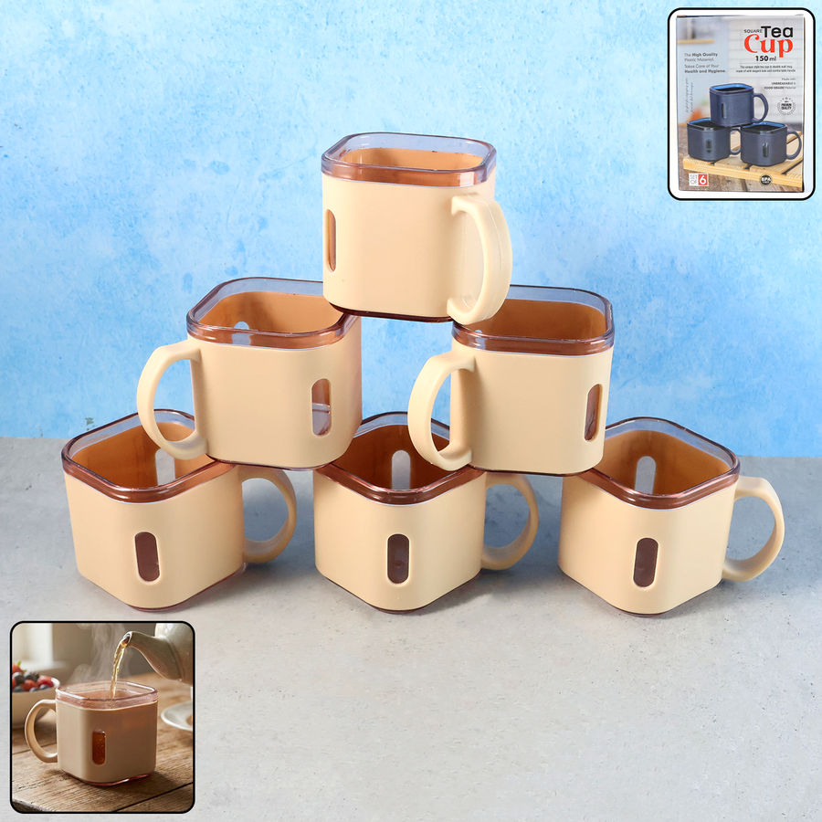 Square Tea Cup Set – Premium 6-Piece Lightweight 150ml